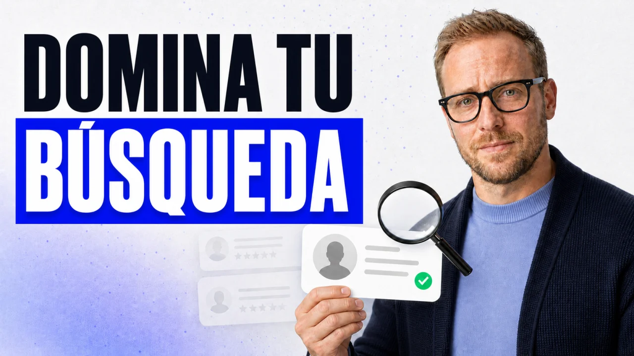 Domina tu búsqueda con Lukas König examinando un perfil verificado con una lupa