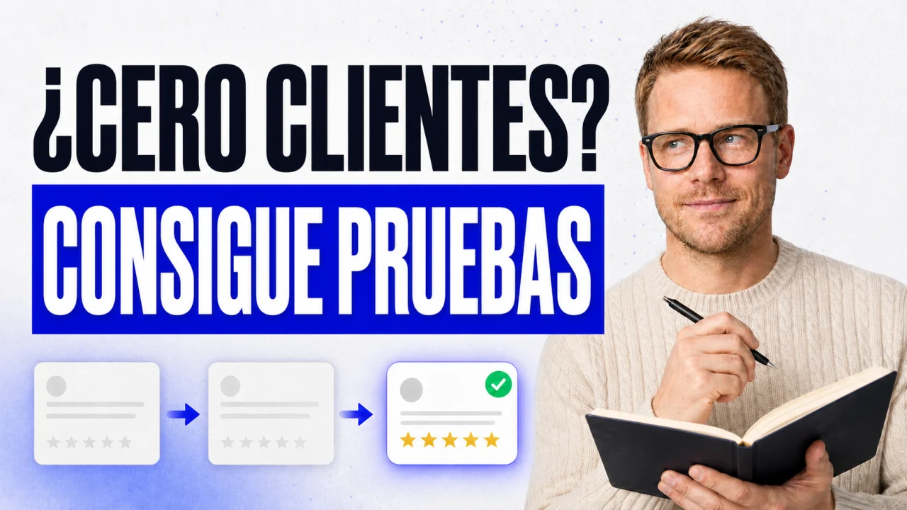 Pruebas creíbles con cero clientes y Benjamin König planificando testimonios en un cuaderno