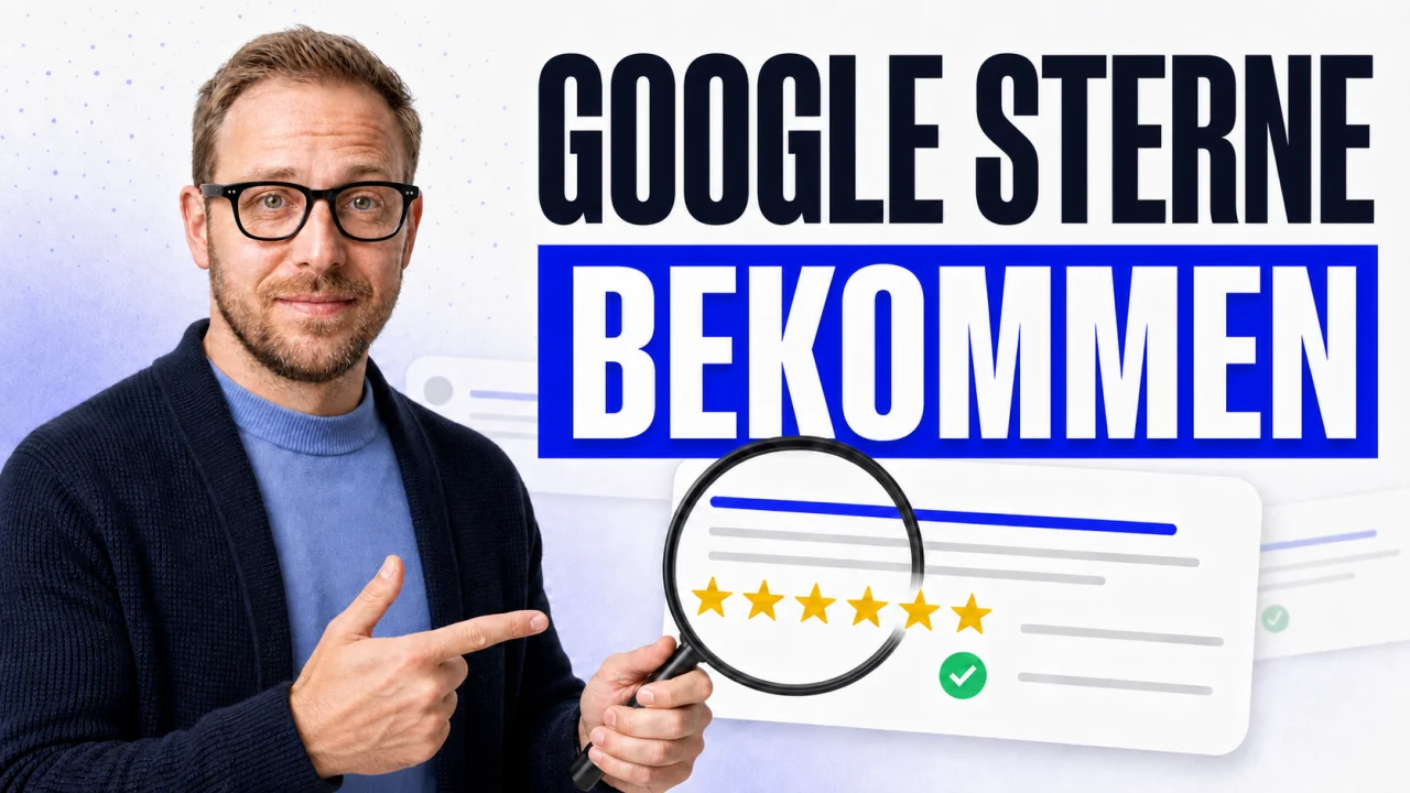 Google-Sterne mit Lukas König, Lupe und verifiziertem Suchergebnis